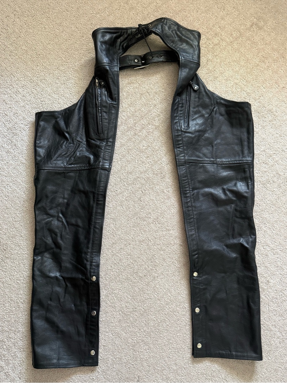 Stonehead Black Leather Chaps Motorcycle Moto Biker Bikercore Festival Harley S
